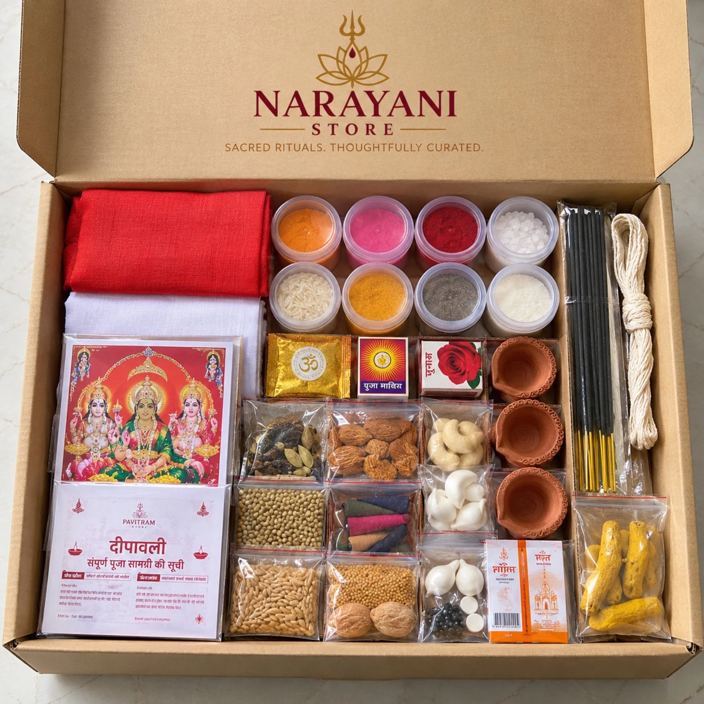 Actual Narayani Store Deepawali Puja Box in kraft packaging